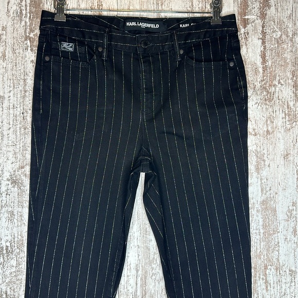 KARL LAGERFELD PARIS Women's Mid Rise Slim Leg Metallic-Stripe Jeans Sz 10 - Picture 4 of 11